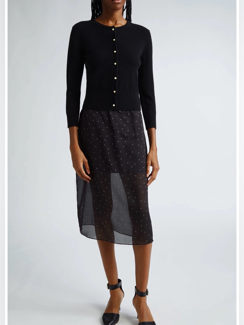 NEW VINCE BLACK POLKA DOT SILK MIDI SKIRT - Picture 9 of 9